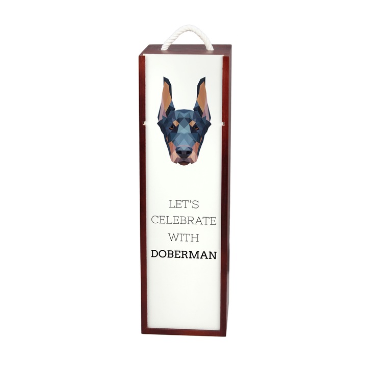 Cutie pentru vin Art-Dog, design geometric cu caine, 35x10x10cm, din lemn
