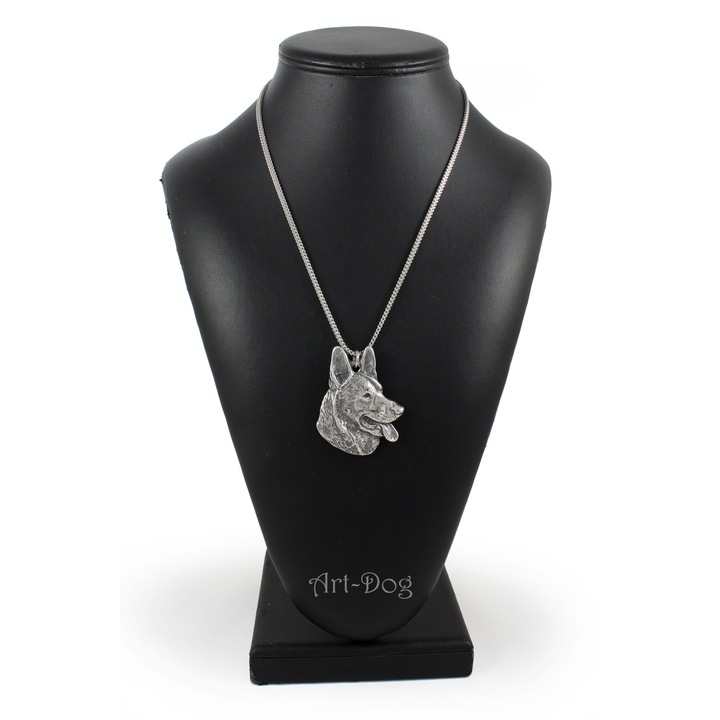 Colier Art-Dog cu pandantiv cap de ciobanesc german, argintiu, 50cm, aliaj/argint