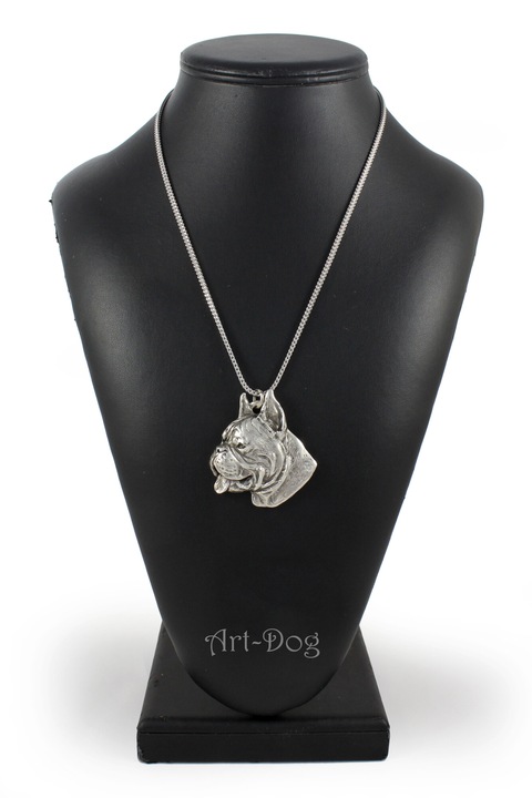 Colier cu pandantiv cap caine, Art-Dog, 50cm, argintiu, aliaj/zinc/argint