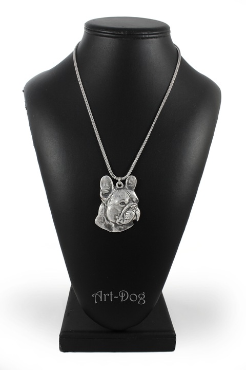Colier cu pandantiv cap de caine, Art-Dog, argintiu, 50cm, aliaj/argint