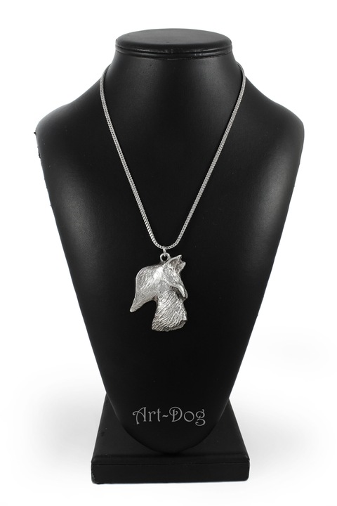 Colier cu pandantiv cap de caine, Art-Dog, argintiu, 50cm, zinc/aliaj/argint
