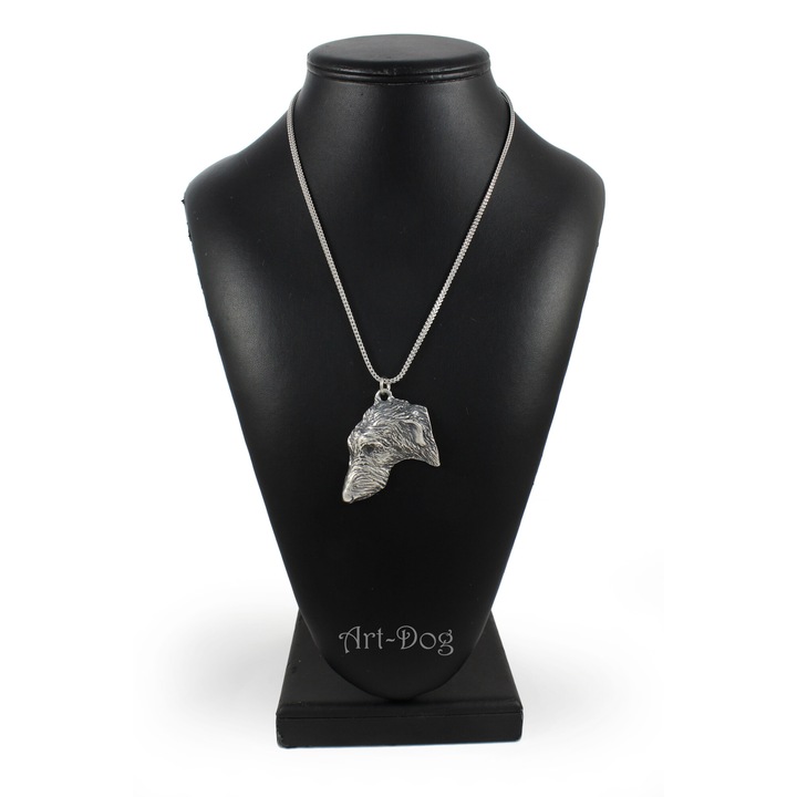 Colier Art-Dog, cap de caine Deerhound, argintiu, 50cm, zinc/aliaj/argint