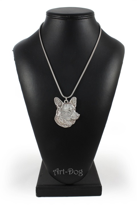 Colier cu pandantiv cap caine, Art-Dog, argintiu, 50cm, zinc/aliaj/argint