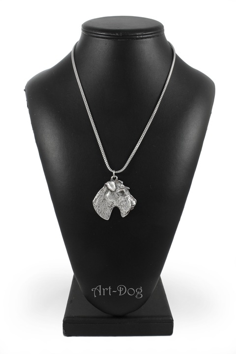 Colier cu pandantiv cap caine, Art-Dog, argintiu, 50cm, zinc/aliaj/argint