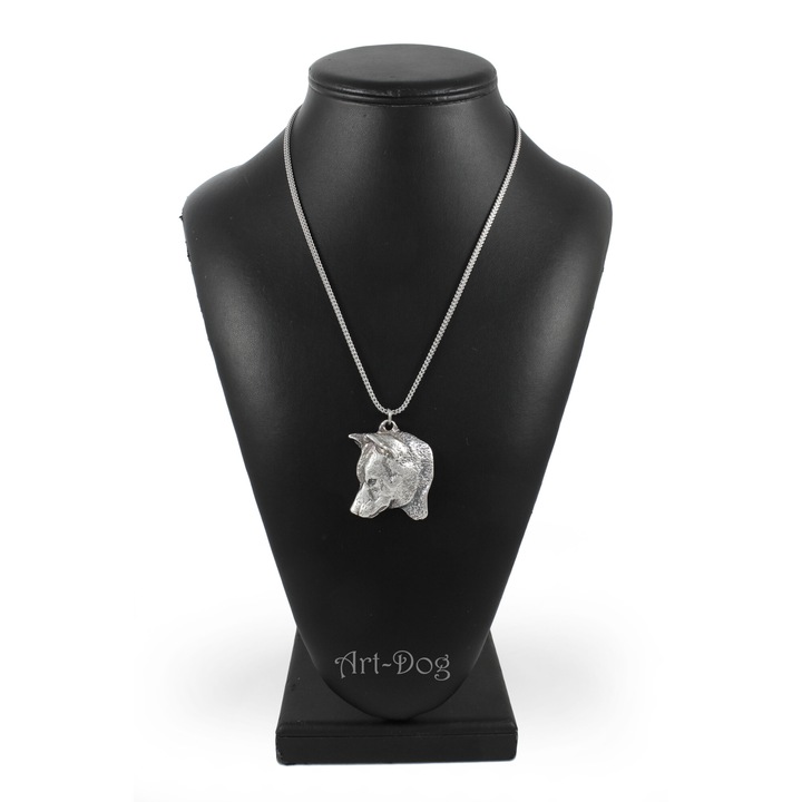 Colier cu pandantiv cap caine, Art-Dog, argintiu, 50cm, zinc/aliaj/argint