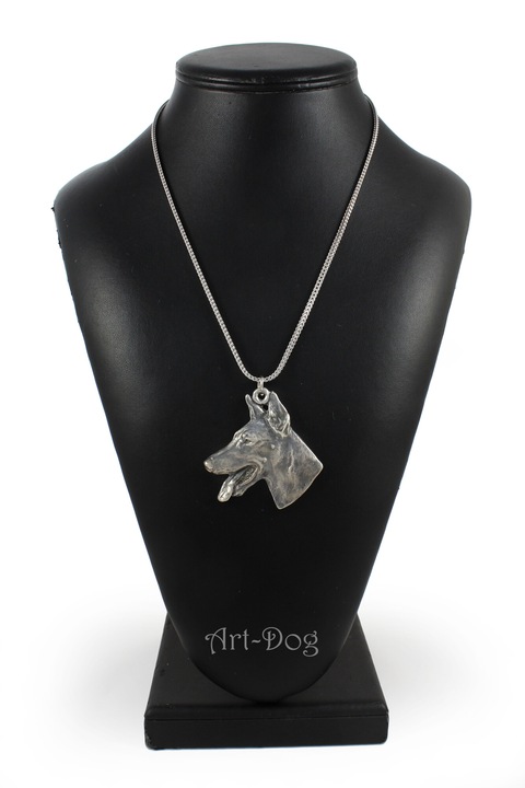 Colier Art-Dog cu pandantiv cap de Doberman, argintiu, 50cm, zinc/aliaj/argint