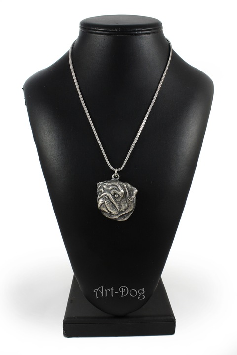 Colier cu pandantiv cap caine, Art-Dog, argintiu, 50cm, zinc/aliaj/argint