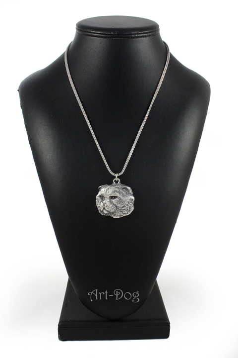Colier cu pandantiv cap de pisica, Art-Dog, argintiu, 50cm, bijuterie unisex, zinc/aliaj/argint