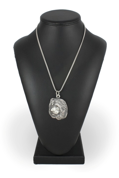 Colier cu pandantiv cap caine, Art-Dog, argintiu, 50cm, zinc/aliaj/argint