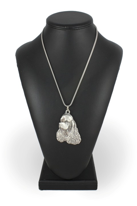 Colier cu pandantiv cap caine, Art-Dog, argintiu, 50cm, zinc/aliaj/argint