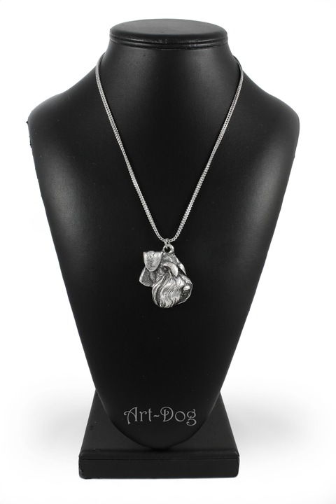 Colier cu pandantiv cap caine, Art-Dog, argintiu, 50cm, zinc/aliaj/argint