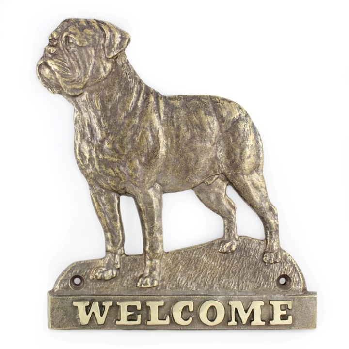 Placa decorativa pentru usa, Art-Dog, inscriptie "WELCOME", din alama, cu montare pe perete