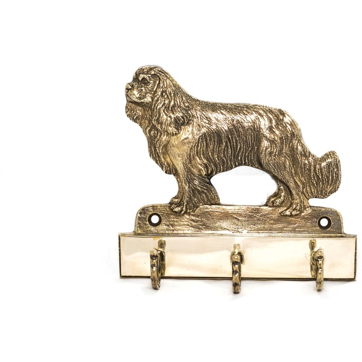 Suport chei cu caine Cavalier King Charles Spaniel, Art-Dog, 3 carlige, din alama, decor elegant pentru hol