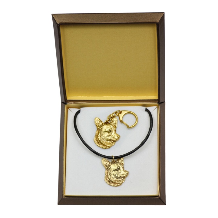 Kutyaarc kulcstartó és nyaklánc készlet, Ötvözet, Arany