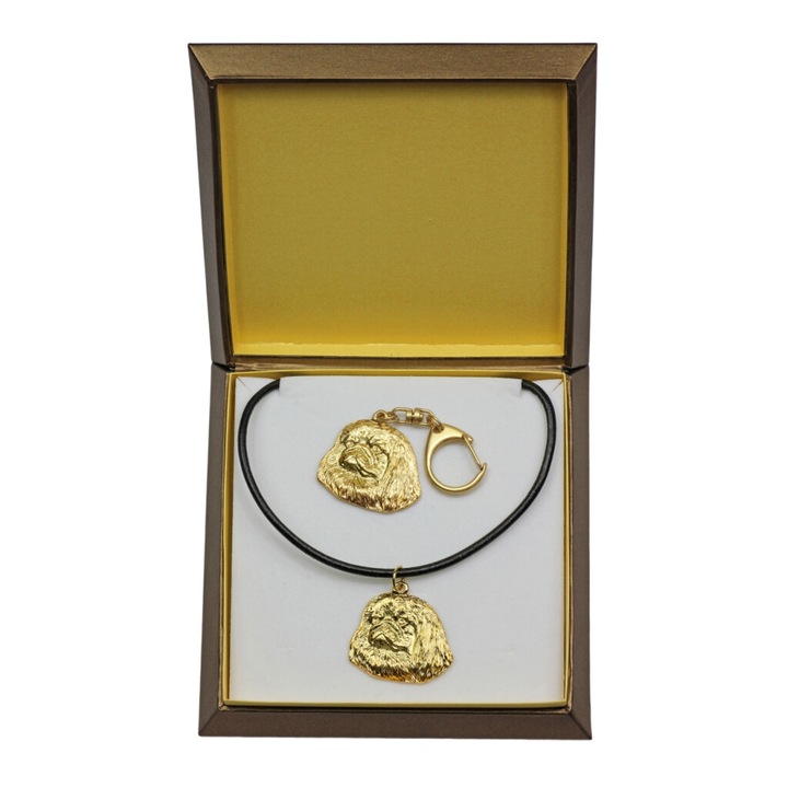 Set breloc si colier Art-Dog, Pekingese, placat cu aur 18K, 50cm