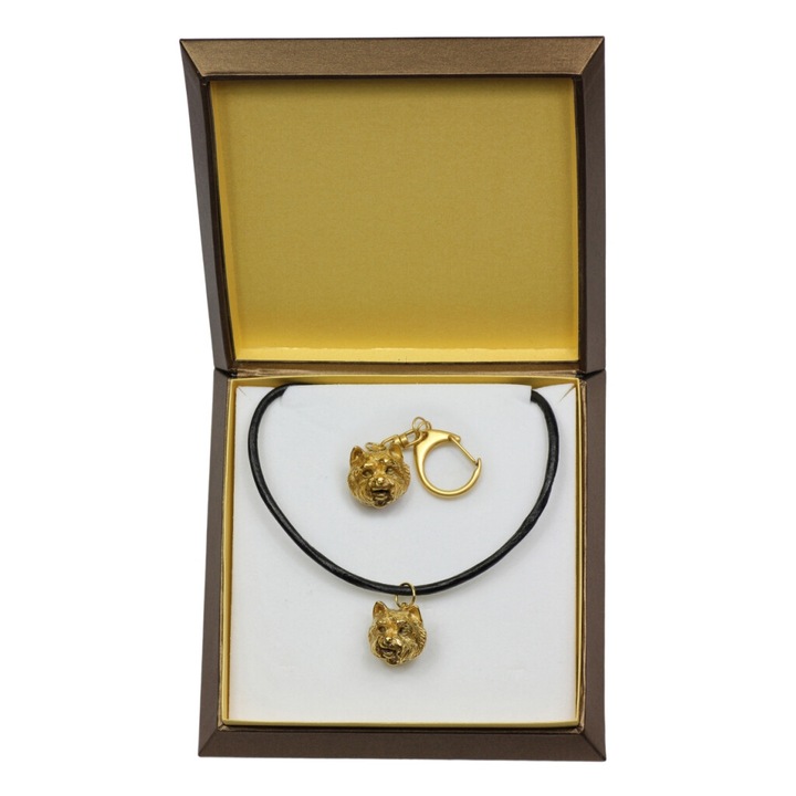 Set breloc si colier cu fata cainelui West Highland White Terrier, auriu, 50cm, Art-Dog, zinc/aluminiu