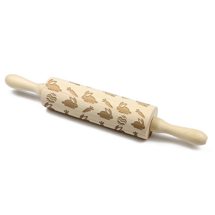 Gravírozott sodrófa tésztához, Art-Dog, húsvéti design, bükkfa, 40cm