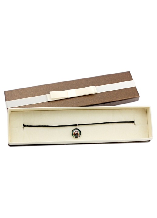 Colier handmade, Art-Dog, pandantiv argintiu, sticla/metal, lungime 50cm