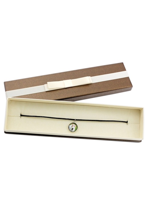 Colier handmade cu pandantiv rotund, Art-Dog, sticla/metal, argintiu, 50cm, cutie eleganta