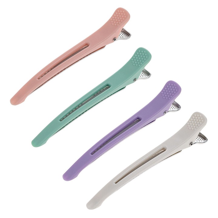 Set 4 clame de coafor pentru par Shopiens®, cu maner antiderapant, din plastic, multicolore, 11 cm