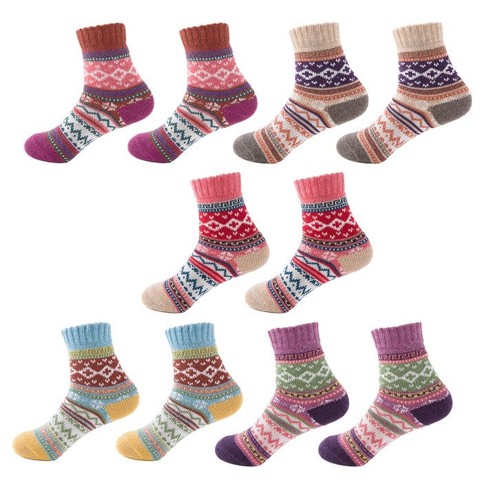 Комплект от 5 чифта детски вълнени чорапи, Многоцветен, 22-26 EU