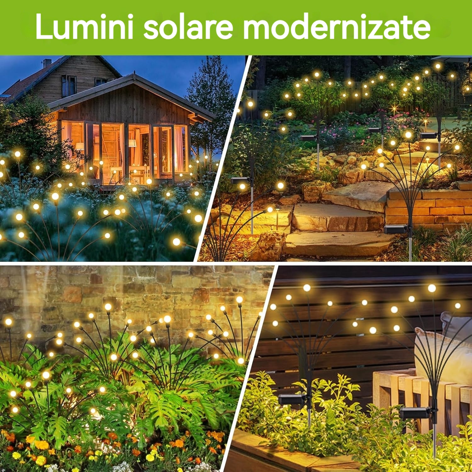 Solare Gradina Lampi solare de gradina, set 4 buc, YSBER, 8 LED-uri, impermeabile IP67 ...