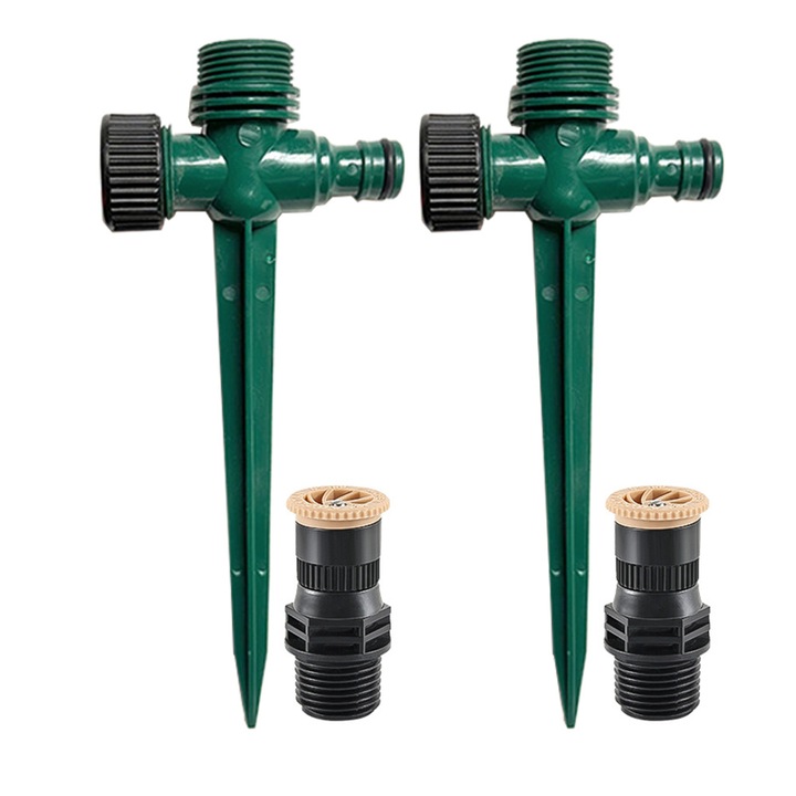 Set 2 aspersoare pentru irigatii Momcbebe, rotire 360 grade, etanseitate, verde, 23.7x8.6cm