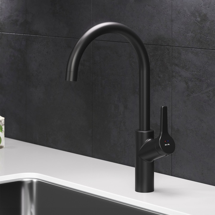 Baterie chiuveta bucatarie, Monocomanda, Cartus ceramic, Negru mat, FXB07022 AM.PM