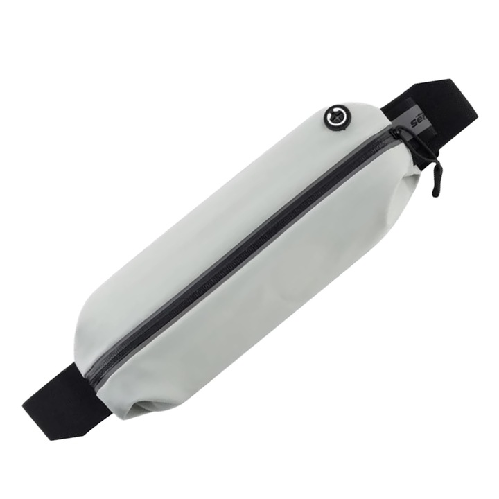 Futó- és sporttáska típusú öv, POMAMZ, Lycra, cipzárral, vízálló, Fejhallgató lyukkal, állítható, unisex, 60-120 cm derékbőséghez kompatibilis, Szürke