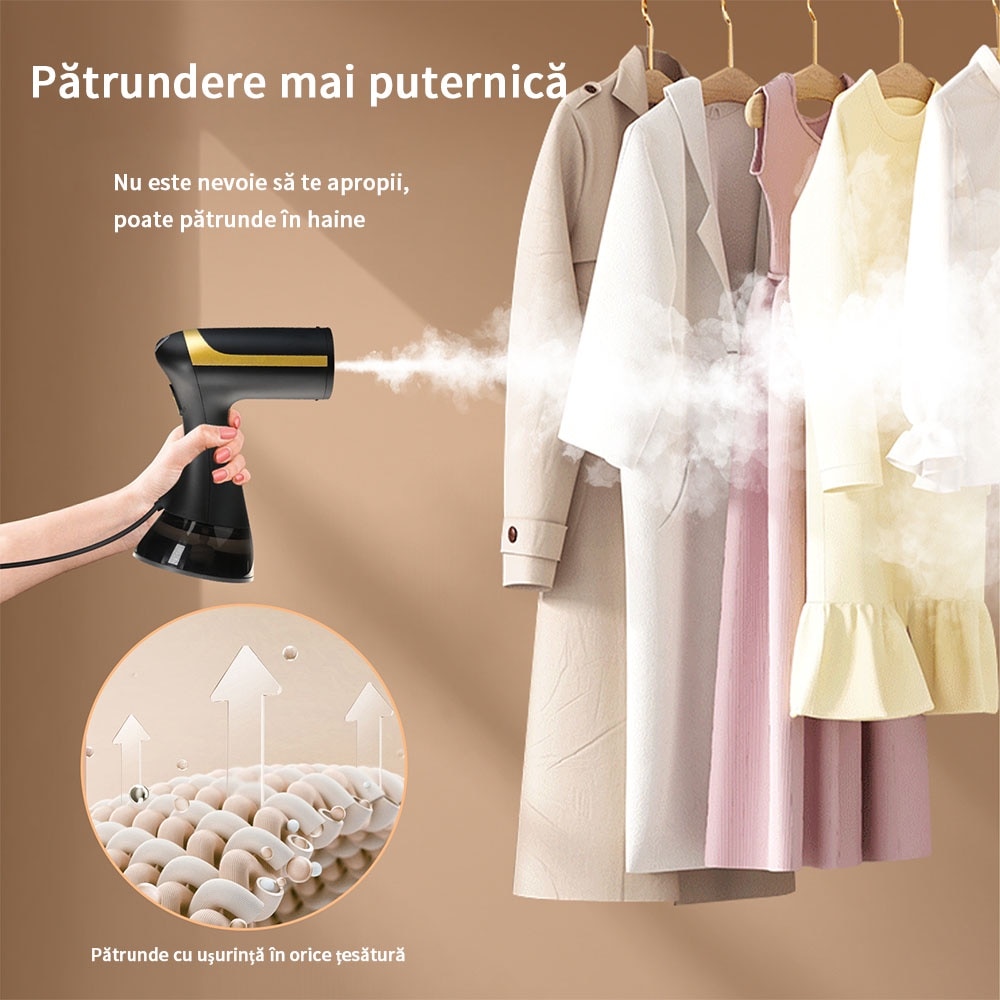 Calcat cu abur,1 buc, portabil pliabil 1500W cu maner, uz casnic、calatorii mini, negru