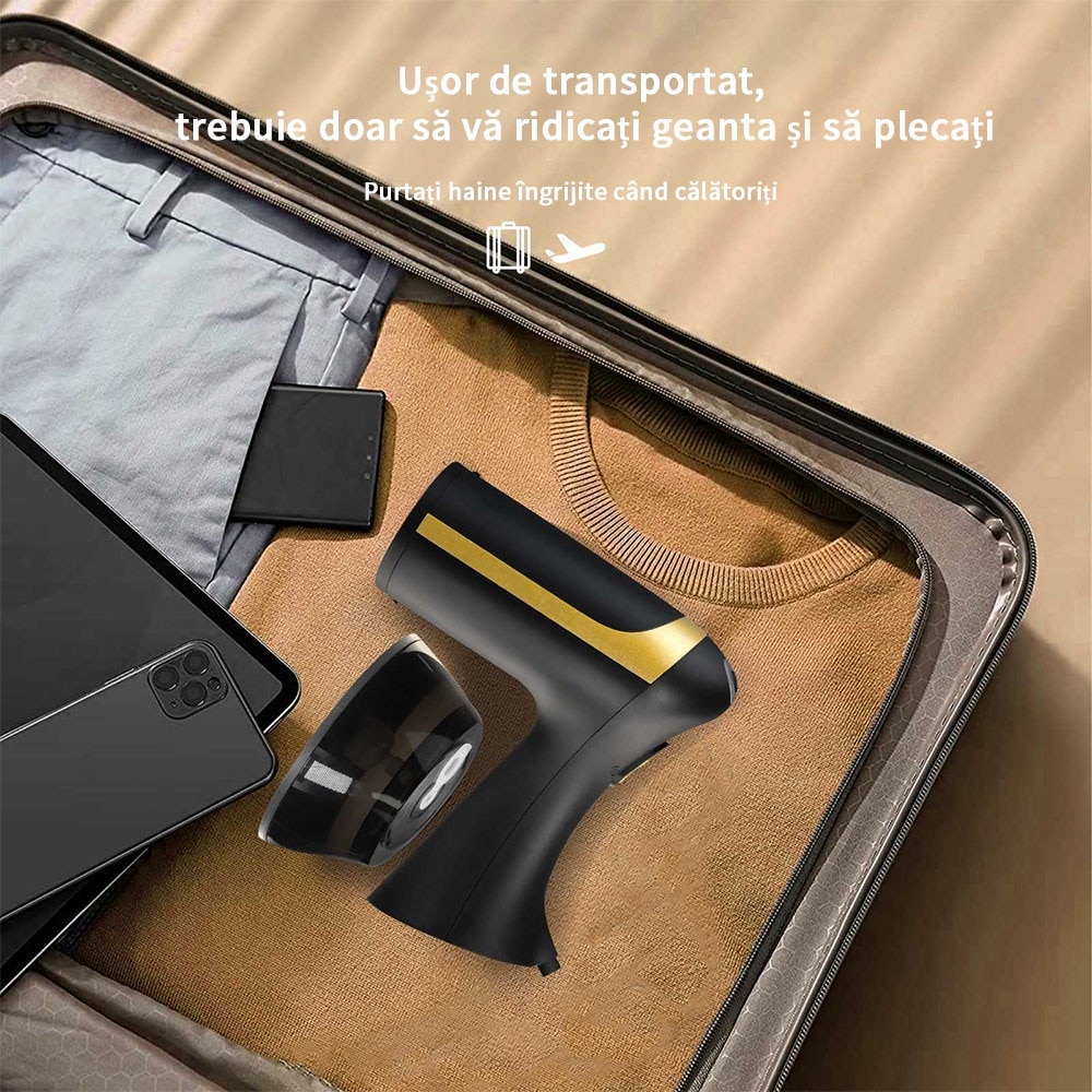 Calcat cu abur,1 buc, portabil pliabil 1500W cu maner, uz casnic、calatorii mini, negru