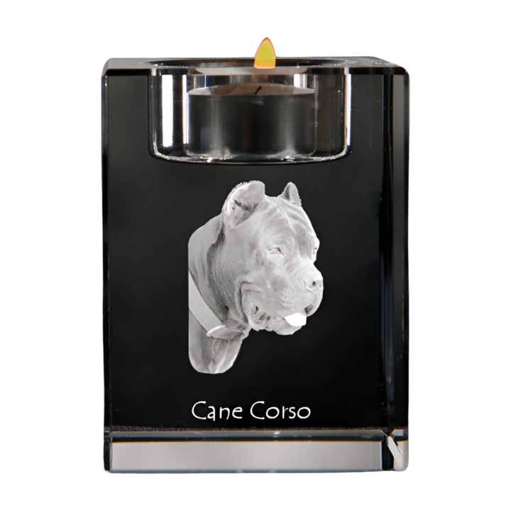 Suport lumanare din cristal personalizat cu foto de caine, Art-Dog, 8x6x6 cm, cadou ideal