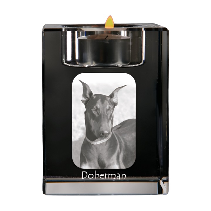 Поставка за свещи, Art-Dog, доберман, персонализирана, кристал, 8x6x6см
