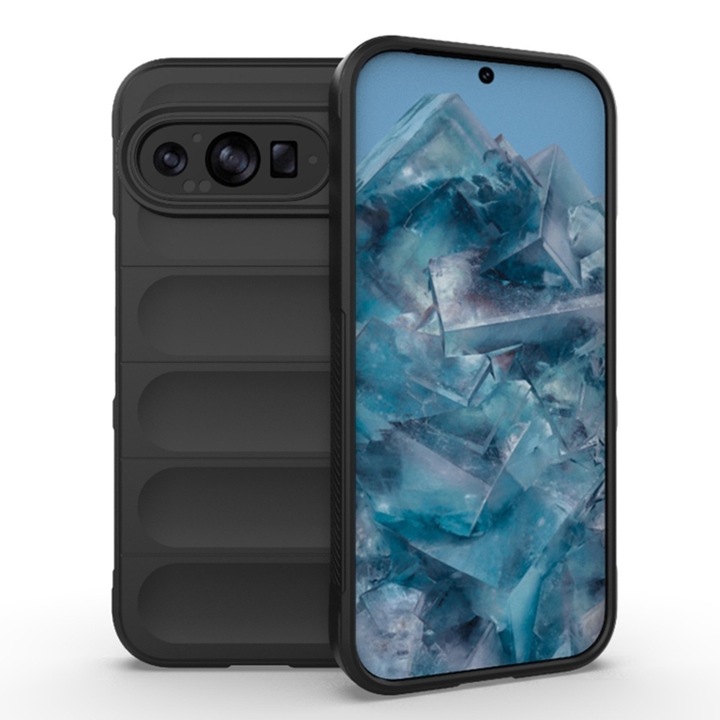 Калъф за Google Pixel 9 Pro XL DaDen® Magic Shield, устойчив на удари, вътрешност от микрофибър, TPU, черен