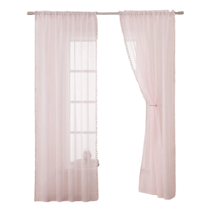 Két darab Miulee függöny szett, félig átlátszó, bojtokkal, 140x220cm, púderrózsaszín