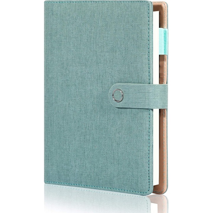 Agenda A5 din piele, Enforose, design vintage, coperta teal, inchidere magnetica, 80 file