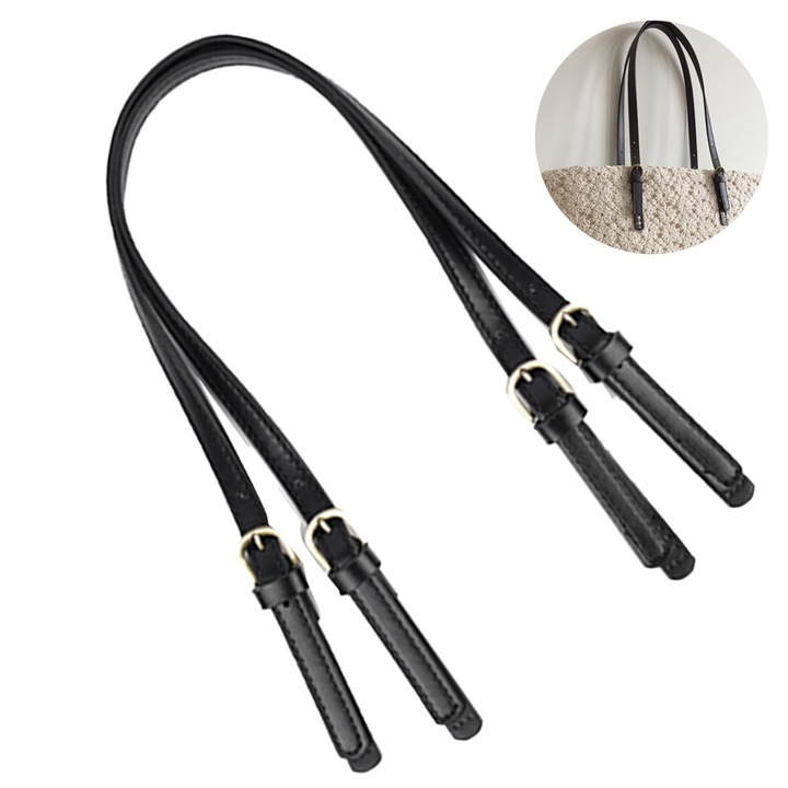 Дръжки за чанти, Кожени, комплект 2 бр., черни, 65-71см x 1,5см