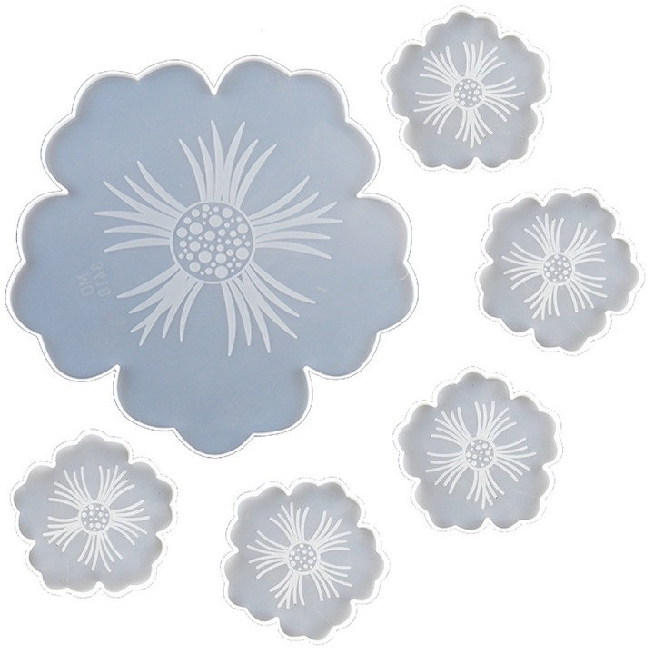 Set 6 forme silicon pentru turnare rasina, suport pahare, flexibil, durabil, transparent, 10x10cm