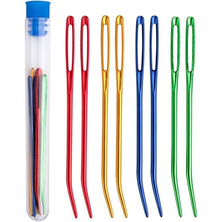 Извити джъмбо игли за шиене, AMRINUGL, комплект от 8, лесни за опаковане, различни цветове, включен контейнер за съхранение