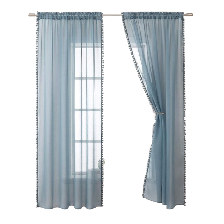 Két darab Miulee függöny szett, félig átlátszó, bojtokkal, 140x225cm, kék