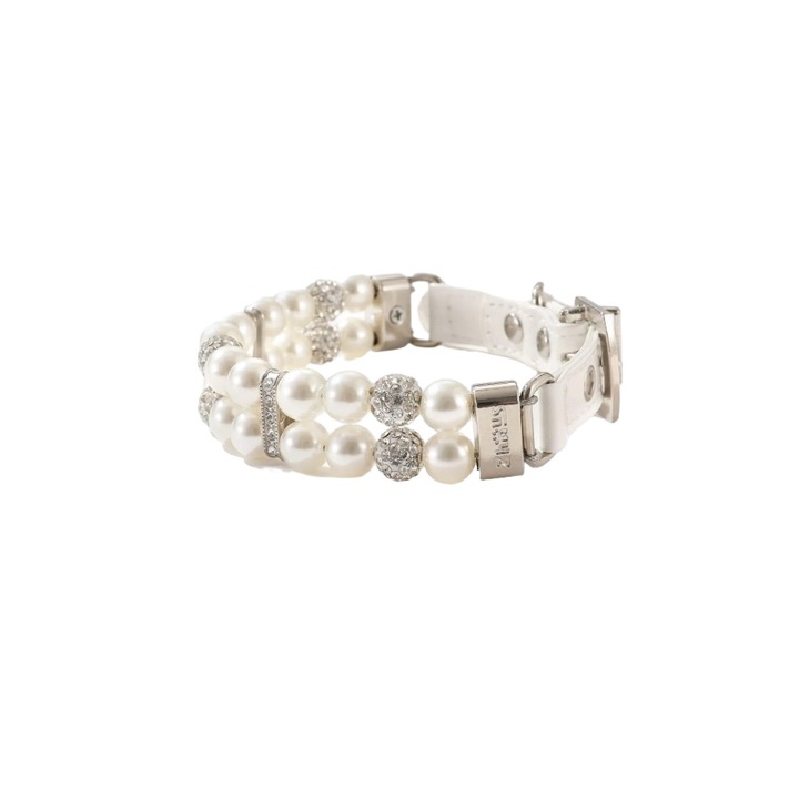 Faux Pearl kisállat nyakörv, S méret, fehér és ezüst, The Casius.®