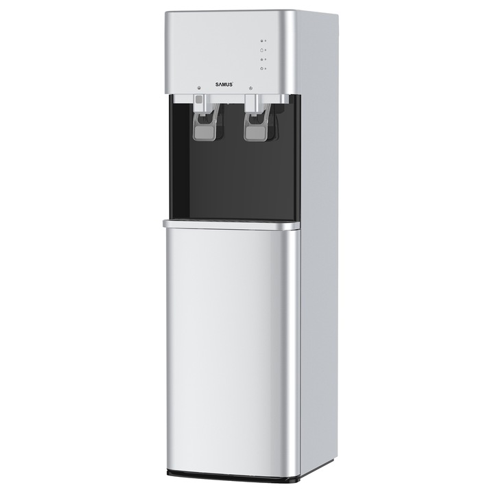 Подов диспенсер за вода с компресор Samus WDSF-254CS, Мощност на загряване на вода 500 W, Мощност на охлаждане на вода 85 W, Кана 11/19 L, Безопасност за деца, Зареждане отпред, Сребрист