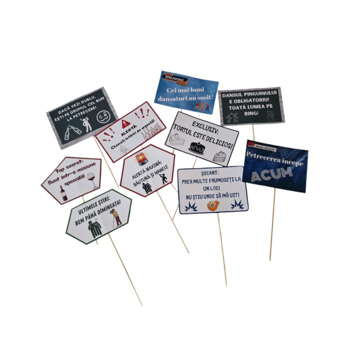 Set Propsuri PEtrecere, “Breaking News”, Carton lucios, multicolor, 12×20, 10 buc