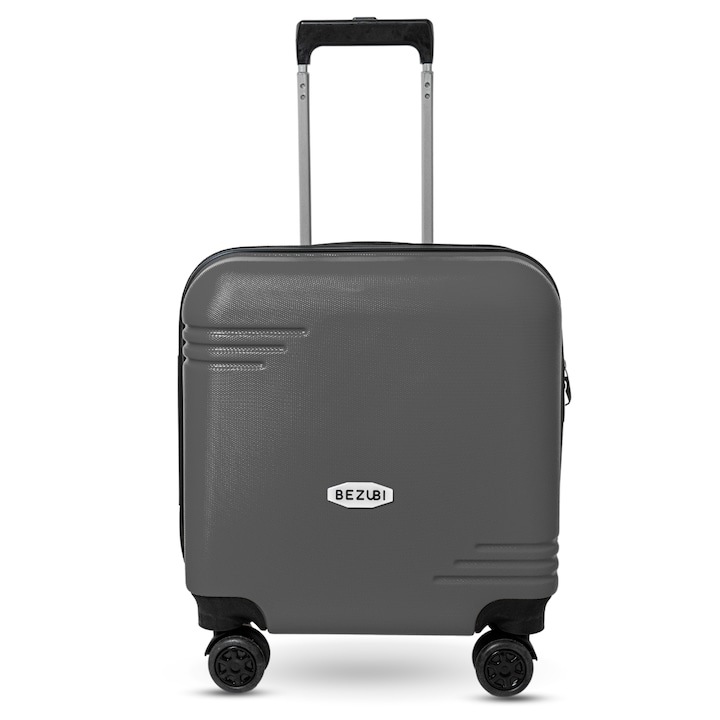 Куфар Bezubi Cabin Trolley On the Go, Wizz Air, Ryanair, 42x38x24, обем 35 литра, телескопична дръжка, 2 отделения, 1 джоб, 4 безшумни двойни колела, въртене на 360 °, PIN сигурност, лесен за боравене, специален гъвкав PP, бензиново сиво