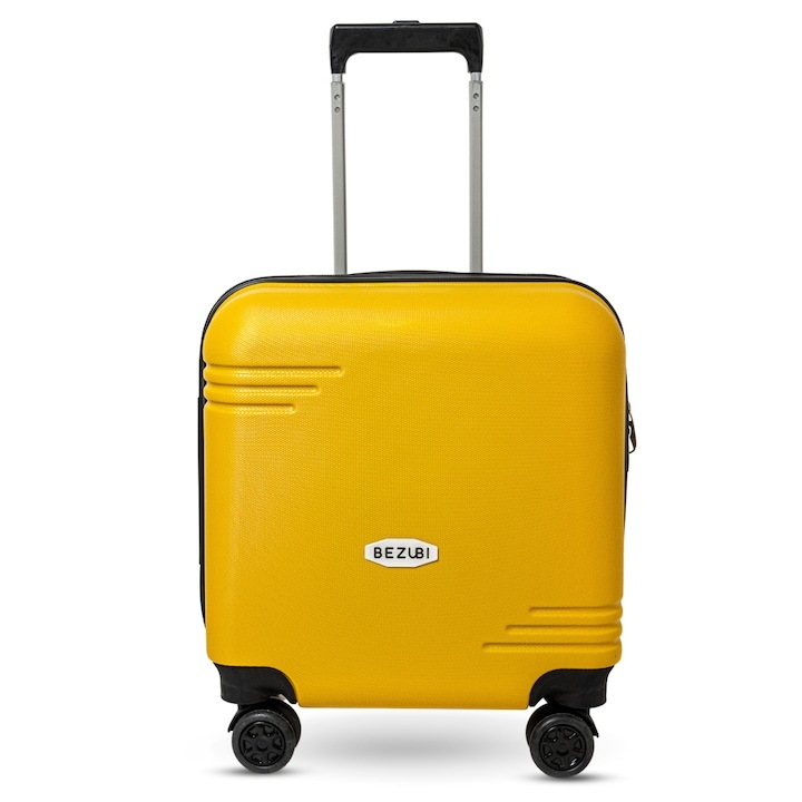 Куфар Bezubi Cabin Trolley On the Go, Wizz Air, Ryanair, 42x38x24, обем 35 литра, телескопична дръжка, 2 отделения, 1 джоб, 4 безшумни двойни колела, въртене на 360 °, PIN сигурност, лесен за боравене, специален гъвкав PР, имперско жълто