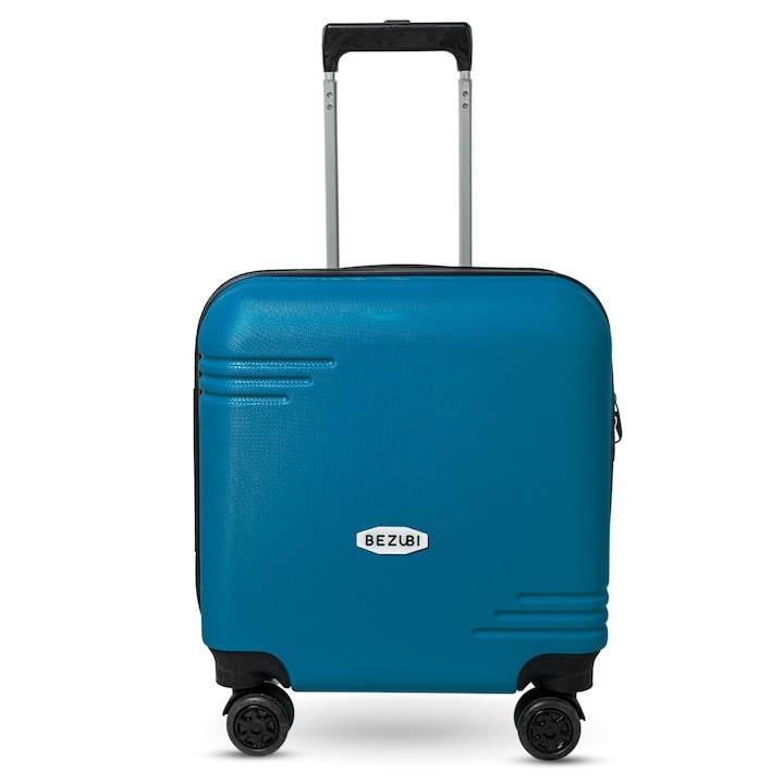 Куфар Bezubi Cabin Trolley On the Go, Wizz Air, Ryanair, 42x38x24, обем 35 литра, телескопична дръжка, 2 отделения, 1 джоб, 4 безшумни двойни колела, въртене на 360 °, PIN сигурност, лесен за боравене, специален гъвкав PP , лазурно синьо