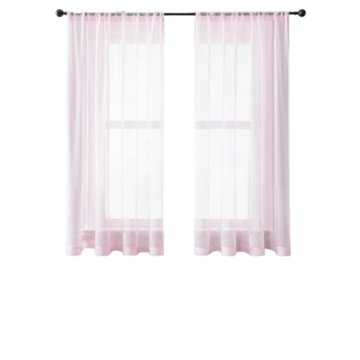 Set de doua perdele Miulee, cu tiv, semitransparente, 140x230cm, roz pudra
