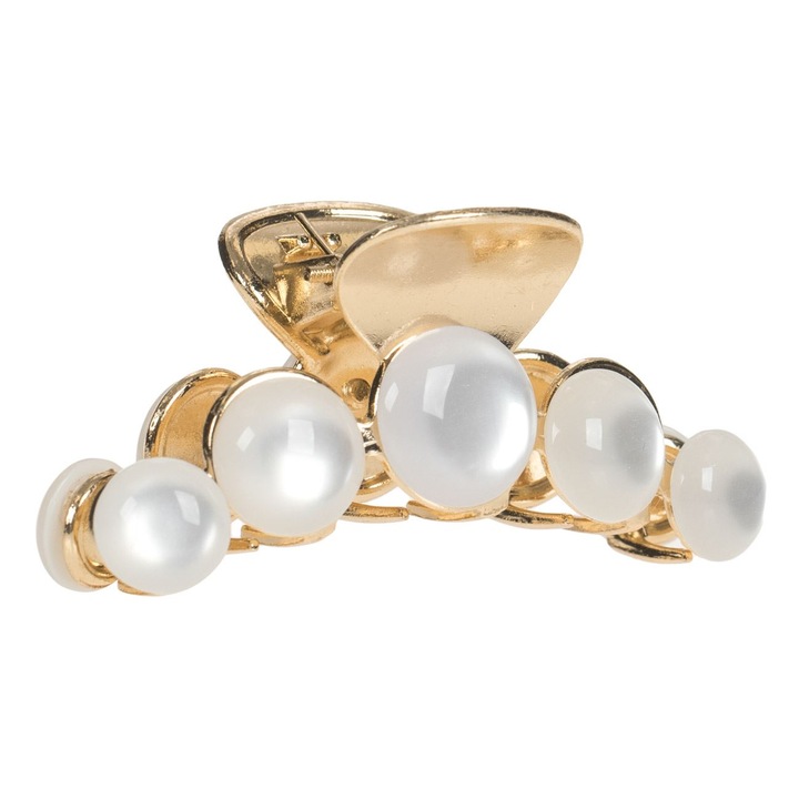 Arany színű hajcsat nagy fehér gyöngyökkel nőknek 6,5 cm