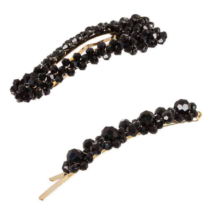 Női hajcsat és hajcsat fekete kövekkel - 2 db