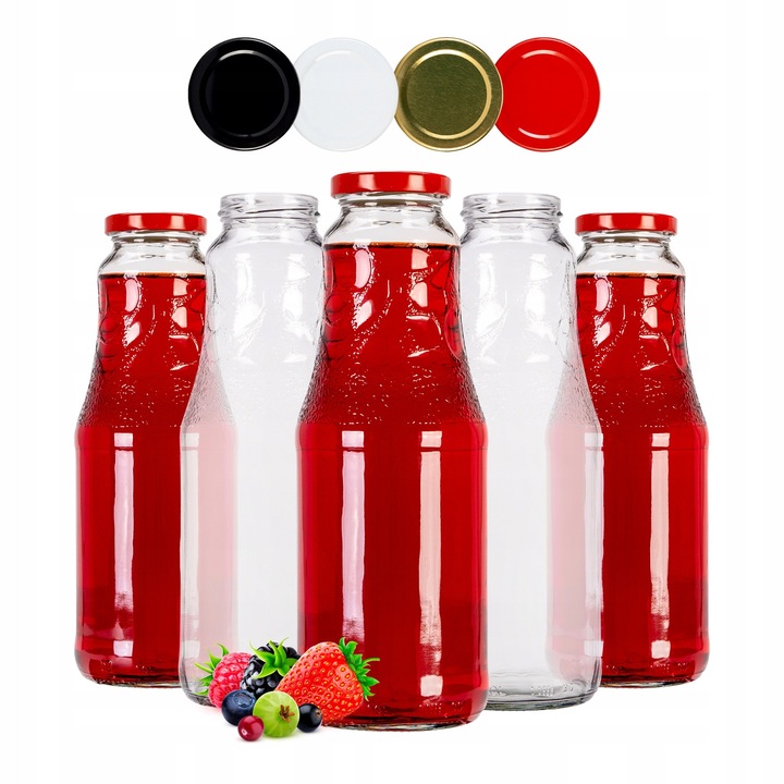 Set Sticle Cu Capace Filetate, Superbutelki, Din Sticla, 1000 ml, Pentru Depozitarea Vinului De Casa, Rezistente si Durabile, De Inalta Calitate, Etanse, Inaltime 25 cm, Latime 8.8 cm, Multicolor, 5 Buc